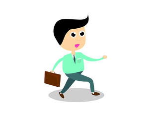Vector cartoon of Employees are going to work refreshingly.And watch him very happy.The color of the suit looks colorful.He wears green shorts.It is a polite uniform for work.