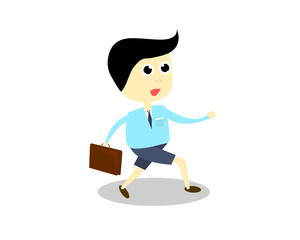 Vector cartoon of Employees are going to work refreshingly.And watch him very happy.The color of the suit looks colorful.He wears navy blue shorts.Not suitable uniform for work.