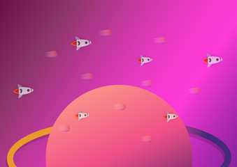 Flat scene of space with stars in pink and purple color.