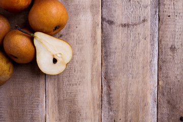 blown pears on wood