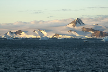 Fototapeta na wymiar Paulet Island Antarctica, late afternoon light on glacier and snow