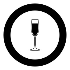 Glass of champagne icon black color in circle