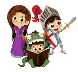 Sant Jordi, princesa caballero y dragón infantil © malosdedos