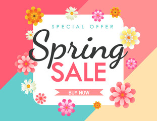 Spring sale background vector with flowers  illustration template or banner