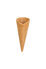 Single waffle ice cream cone isolated on white