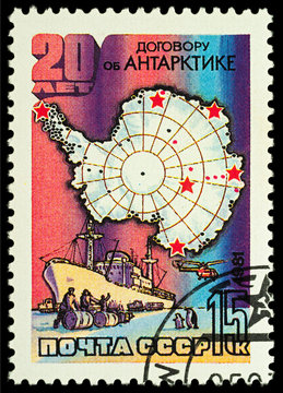 Map of Antarctica on postage stamp