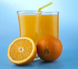 orange juice on a blue background