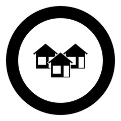 Three house icon black color in circle