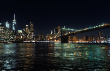 Night view of the skyscrapers of Manhattan, New York, USA, from the Brooklyn area