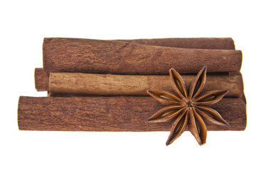 anise and cinnamon isolated on white background