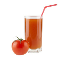 juicy tomatoes and juice isolated on white background