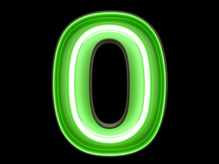 Neon green light digit alphabet character 0 zero null font