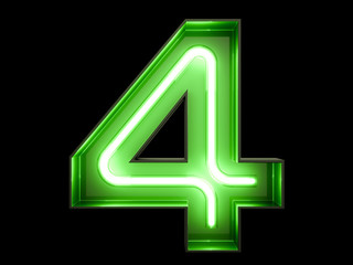 Neon green light digit alphabet character 4 four font