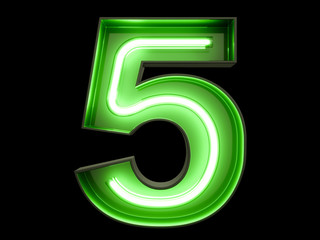 Neon green light digit alphabet character 5 five font