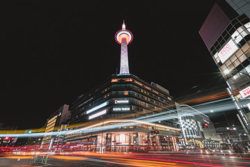 KYOTO, Japan - Jan 17, 2018 : Kyoto Tower December 3, 2012 in Kyoto, JP. TH tower is the tallest in Kyoto at a height of 131 meters.