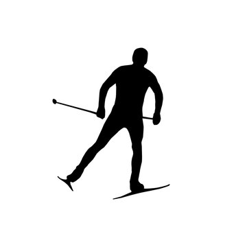 Silhouette Skier athlete isolated on white background black icon