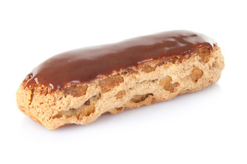 chocolate eclair french pastry isolated