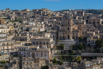 View of Modica and the San Giorgio cathedral, Sicily,  Italy