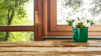spring background of flowers and window background. 