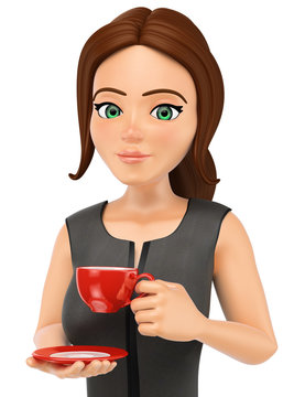 3D Business woman drinking a hot cup of coffe