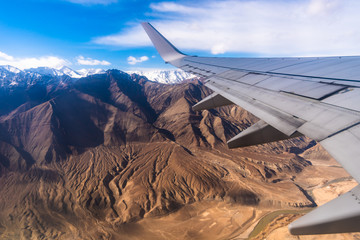 beautiful mountain view from airplane window,to Leh Ladakh north of India