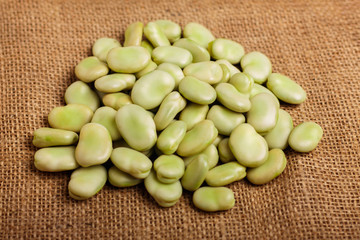 fresh broad beans on a rustic background