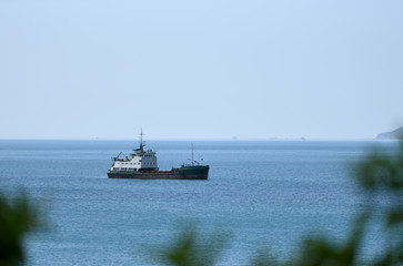 A ship in the sea to deepen the seabed. Ship for removal of soil