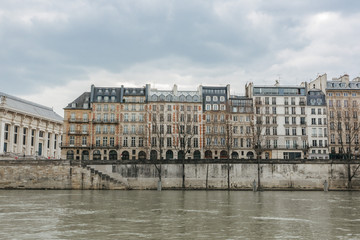 Fototapeta na wymiar Houses along the Seine in Paris, France