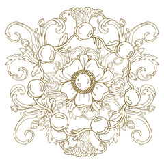 Fototapeta na wymiar Gold vintage baroque ornament retro antique style acanthus. Decorative design element filigree vector.