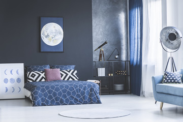Navy blue bedroom interior