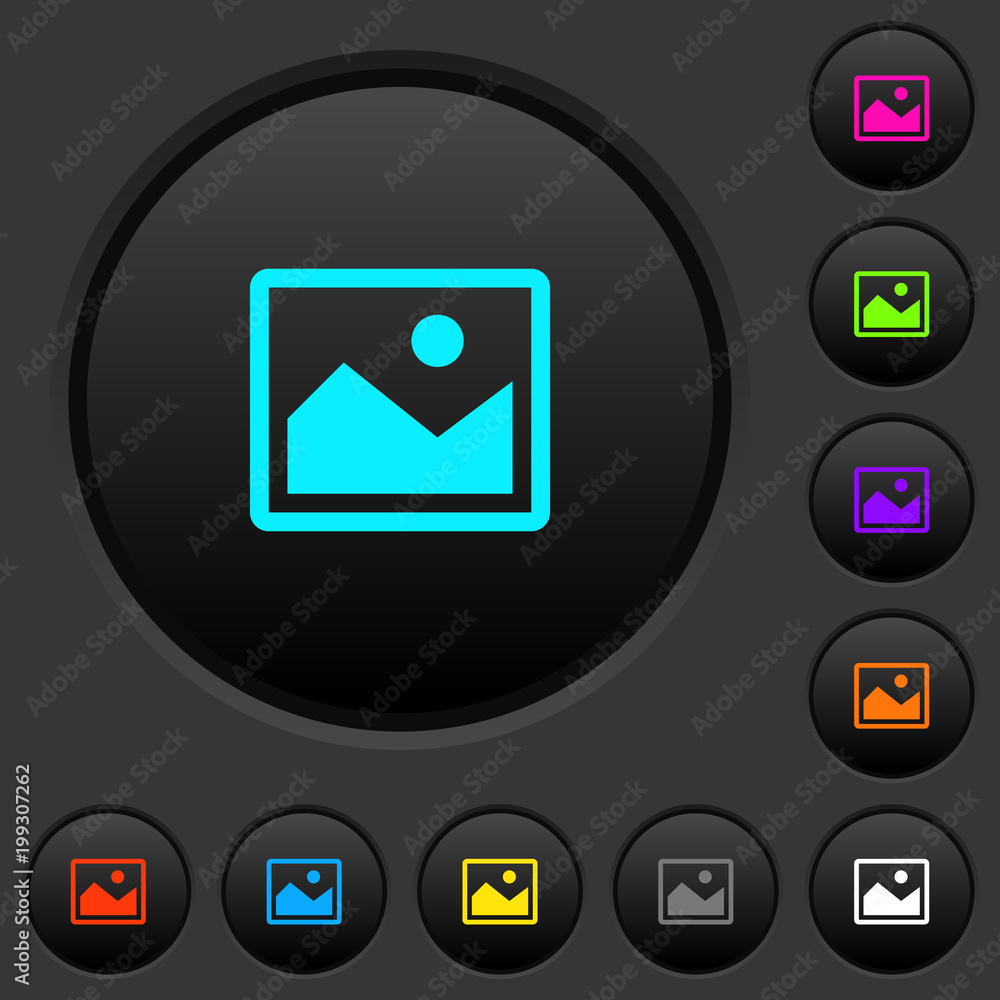 Poster single picture dark push buttons with color icons