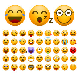 Fototapeta premium Set of Cute Emoticons on White Background . Isolated Vector Illustration 