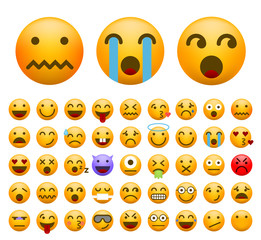 Fototapeta premium Set of Cute Emoticons on White Background . Isolated Vector Illustration 