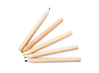 Wooden colorful ordinary pencils isolated on a white background