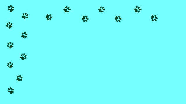 Traces of a walking animal on blue.  Background with animal paw prints. Cartoon comic funny paws. 