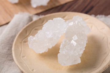 Closeup of white rock sugar candy 