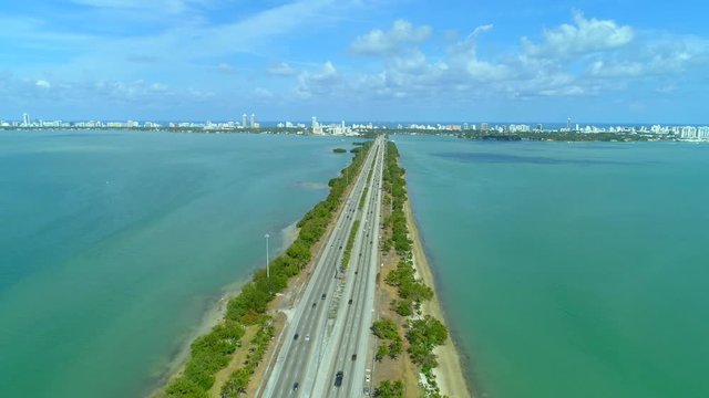 Miami aerial Julia Tuttle Causeway bridge to the beach