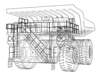 Big truck outlined vector rendering of 3d