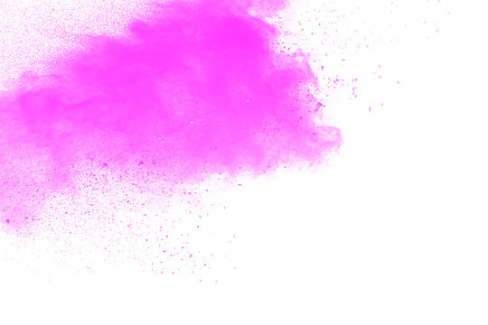 abstract pink powder explosion on white background. Freeze motion of pink dust splattered. © Pattadis