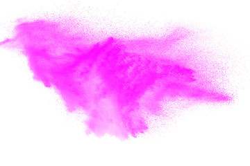 abstract pink powder explosion on  black background. abstract pink dust  splattered on dark  background, Freeze motion of pink powder exploding.