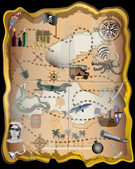 Pirate Map Elements Vector Kit - Use these elements to make your own map - For print, web, apps, games, media