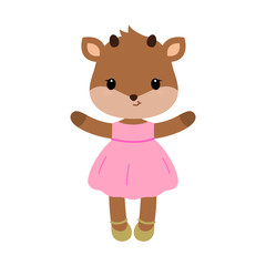 Cute deer in dress in modern flat style. Vector.