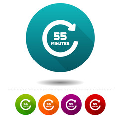 55 Minutes rotation icon. Timer symbol sign. Web Button.