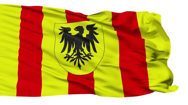 Mechlin flag, city of Belgium, realistic animation isolated on white seamless loop - 10 seconds long (alpha channel is included)