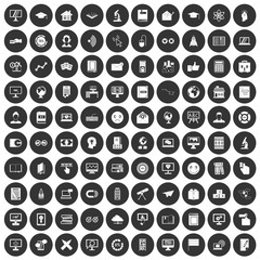 100 e-learning icons set black circle