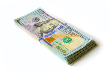 Pack of dollars, isolated on white background.