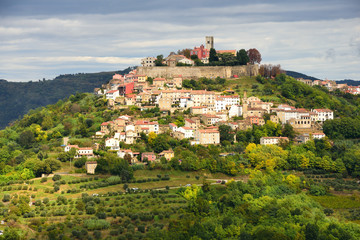 View to Motovun, croatian medieval town built on the hill. 