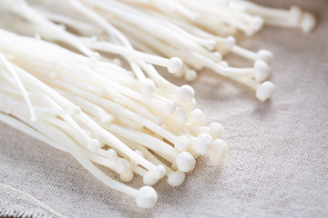 Closeup of enoki mushrooms