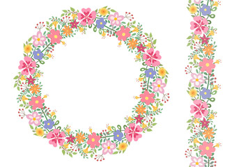 Wreath and brush of wild flowers.