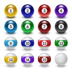 Billiard balls illustration. Snooker game balls set. Eps10 vector.